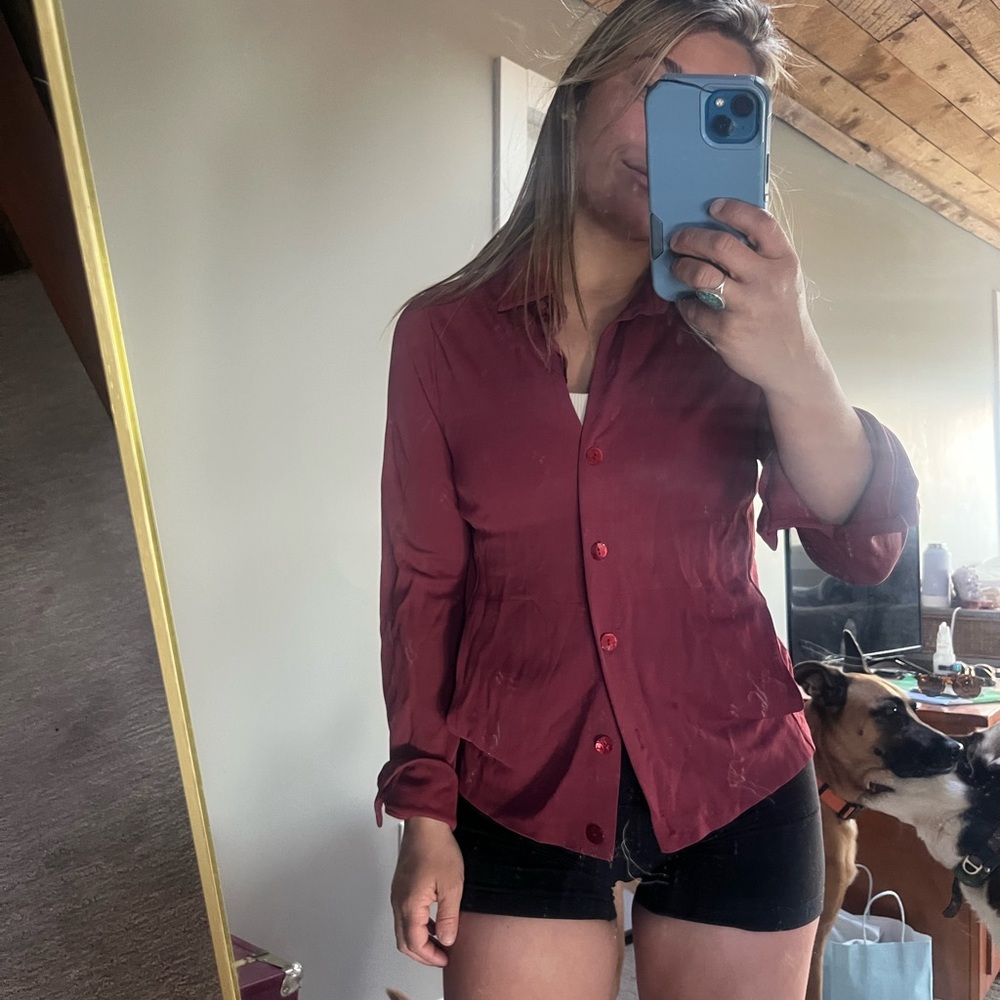 Women's Burgundy Button-Up Shirt